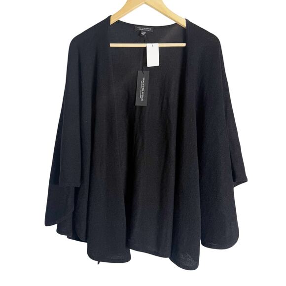 Saks Fifth Avenue Black 100% Cashmere Knit Shawl Cape Sweater One Size - Picture 1 of 8